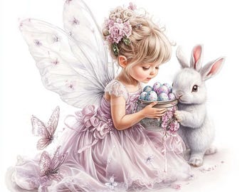 Easter Fairy Clipart: Spring Elf, Bunny & Pastel Eggs (Digital Download)