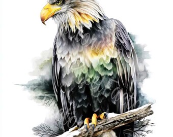 水彩画のワシのクリップアート：飛んでいる鳥のイラスト（デジタル