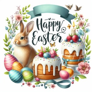 Happy easter clipart, 12 jpg, digital download, junk journal, easter bunny clipart, digital paper crafts, digital scrapbooks, commercial use