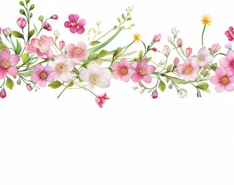 Watercolor Spring Flower Border Clipart: Floral Frame Designs (Digital Download)