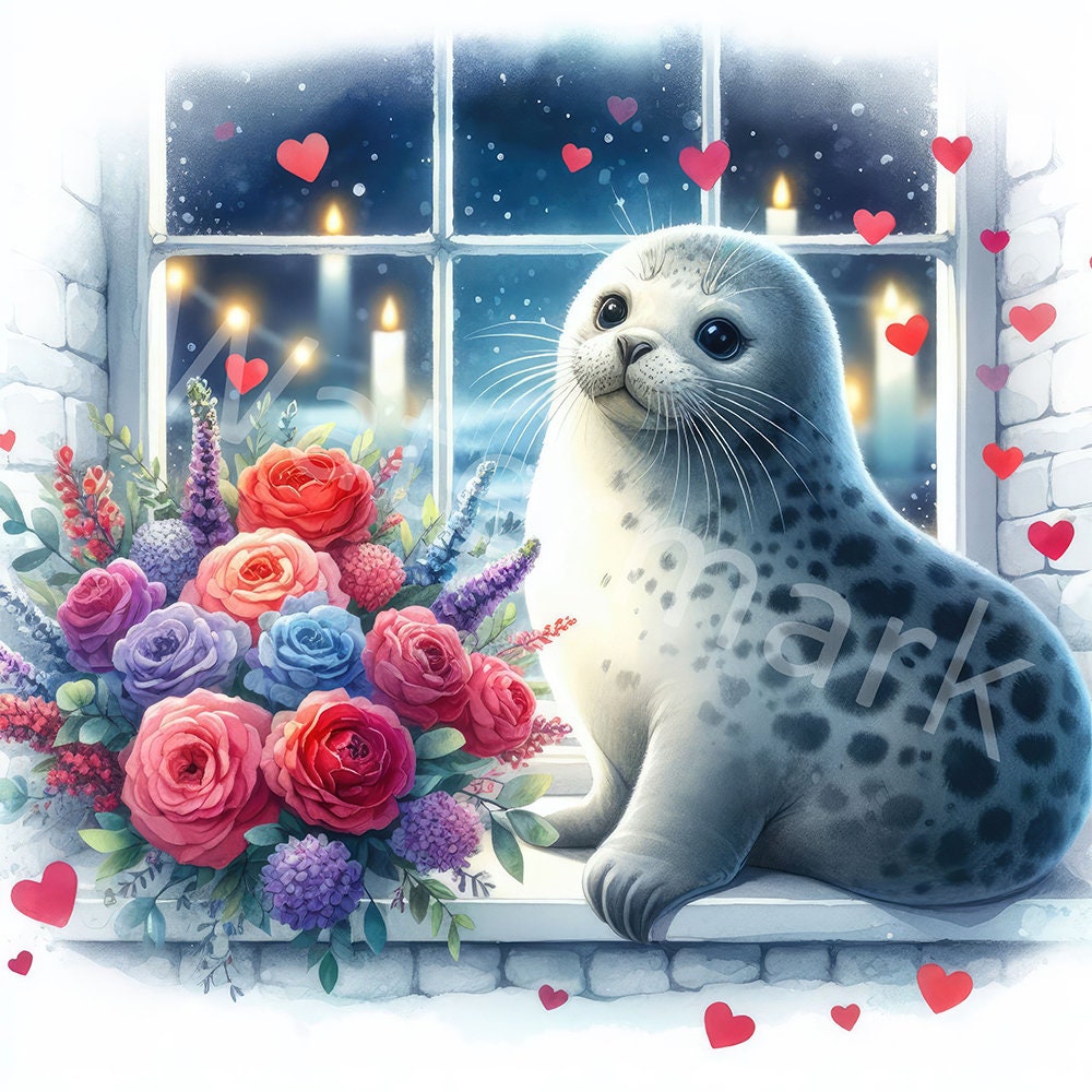 Valentine's Day Clipart, 12 JPG, Digital Download, Seal in Love, Junk ...
