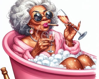 Funny Black Grandma Clipart: Watercolor Ladies JPG (Digital Download)