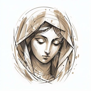 Virgin Mary Clipart Digital Download Catholic Art Holy Mother Line Art Illustration for Crafting Scrapbooking Religious Printables 12 JPG