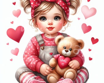 Valentine's Day Baby Clipart: Watercolor Hearts, Junk Journals (Digital Download)