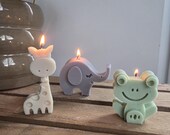 Tierkerzen Set | Frosch, Elefant & Giraffe | Handgemachte Kinderkerze | Geschenkidee zur Geburt | Tiermotive Kerze aus Rapswachs