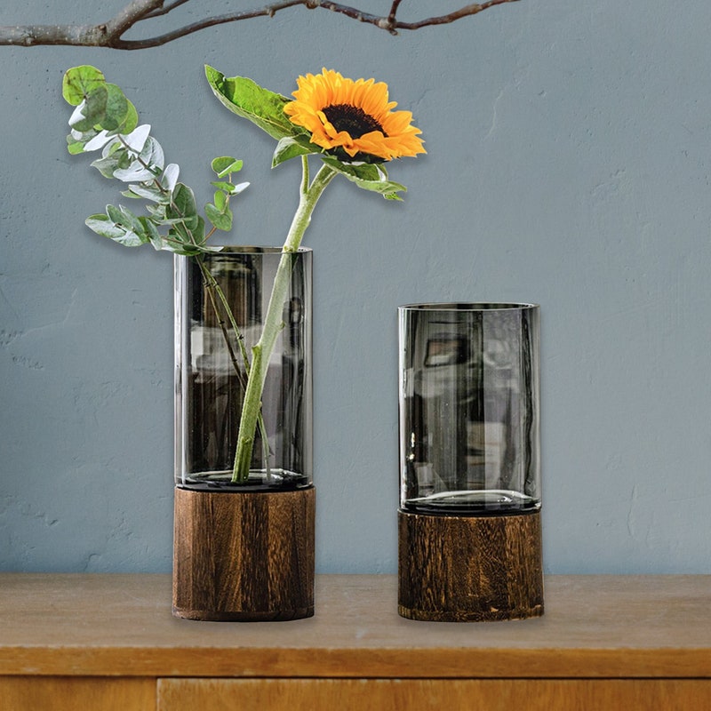 Wood and Glass Vase Etsy