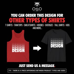 Puede incluir: Una camiseta sin mangas roja y una camiseta negra con la palabra "DESIGN" en una fuente blanca en capas. La imagen promueve pedir el dise&ntilde;o en varios tipos de camisetas, incluyendo sudaderas con capucha y sudaderas. El texto en la parte inferior anima a los clientes a enviar un mensaje.