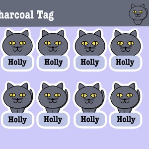 Charcoal Cat Personalised name label for daycare waterproof labels for kids stickers for school water bottles labels for Camp Sports Gift