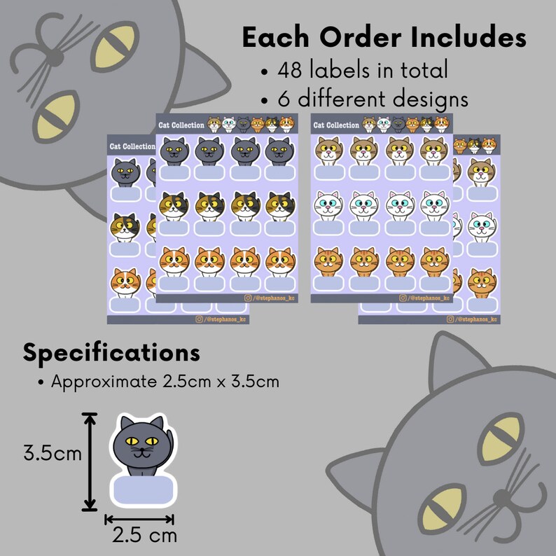 Cat Cute Personalised Name Label for Daycare Waterproof Labels for Kids ...
