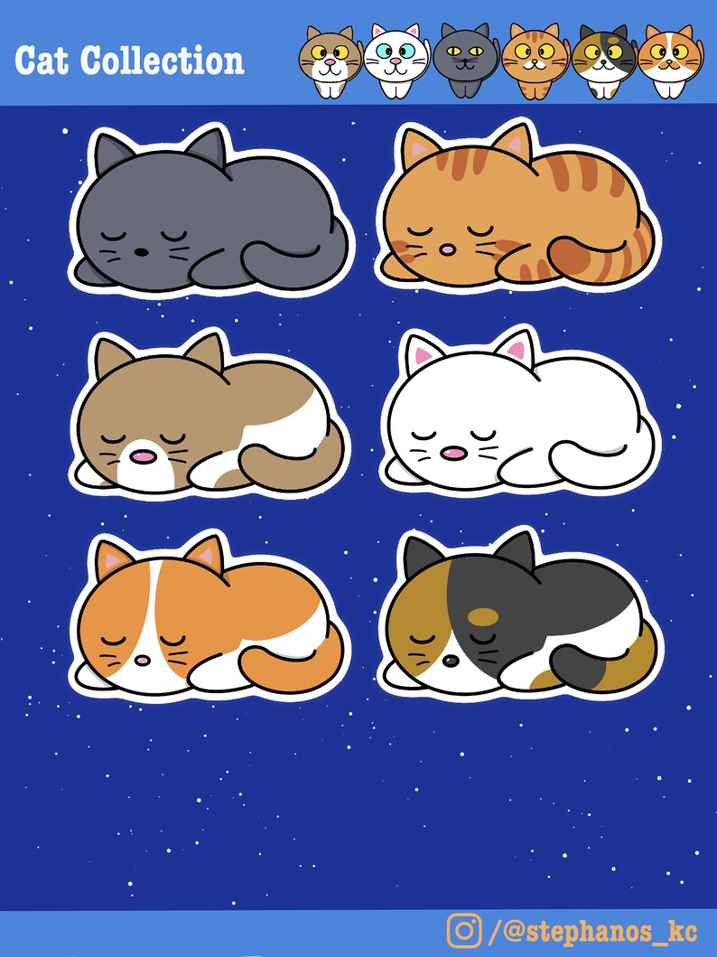 Sleep Pattern Stickers Cute Sleeping Cat Stickers/ Vinyl Sticker/ Cat Sticker/ Journal Sticker ...