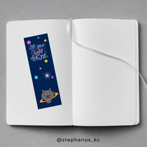 Cosmic Cat Quote Bookmark| CutiePaw Bookmark for booklover| Reading bookmark | Digital art| book| kawaii stationery| For journals, agenda