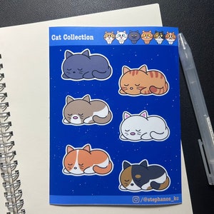 Cute Sleeping Cat Stickers/ Vinyl Sticker/ Cat Sticker/ Journal Sticker/ Scrapbooking/ Sketchbook Sticker/ Laptop Sticker