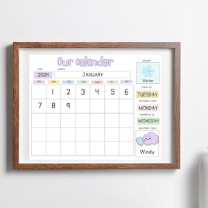 Calendrier mural imprimable | Tableau du matin | jours de la semaine | carte météo | calendrier pour tout-petits | calendrier du cercle | calendrier pour enfants