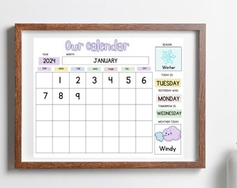 Wandkalender zum Ausdrucken | Morgenbrett | Wochentage | Wetterkarte | Kleinkind-Kalender | Kreis Zeitkalender | Kalender für Kinder