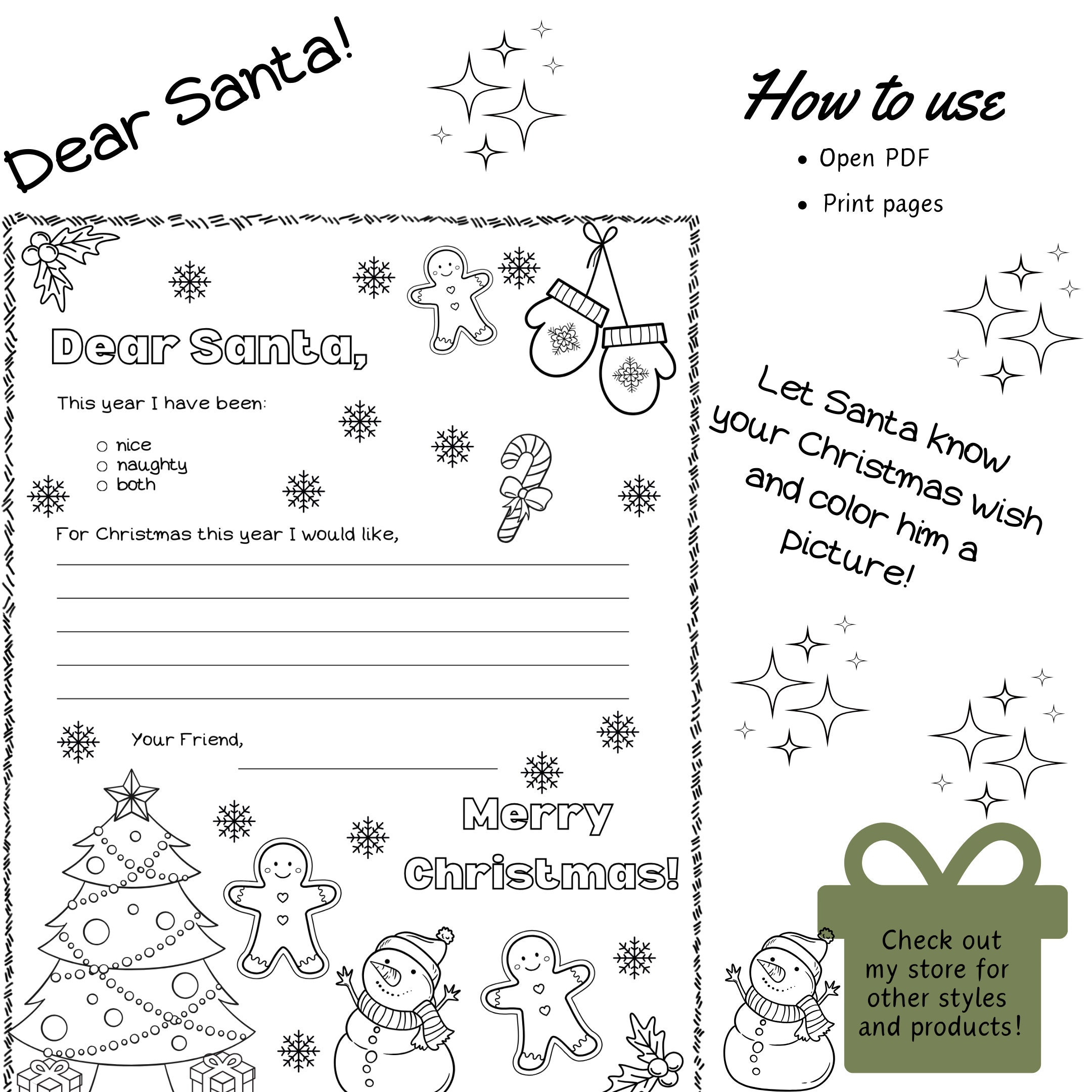 Letter to Santa Coloring Page, Santa Letter, Letter to Santa, Kids