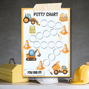 Excavator Potty Chart, Cute Vehicles Reward Chart for Toddlers, Toilet Training Chart, Printable Potty Training Chart for Boys Tractor Print