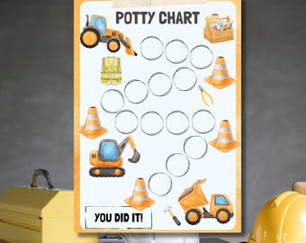 Excavator Potty Chart, Cute Vehicles Reward Chart for Toddlers, Toilet Training Chart, Printable Potty Training Chart for Boys Tractor Print