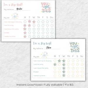 Potty Training Chart | Printable Toddler Reward Chart | Sticker Chart for Kids | Toilet Training Visual Aid | Potty Reward Chart | Editable