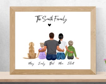 Custom Family Portrait with Pets | Valentines Gift for Mom from Daughter | Husband Gift | Personalized Gift | Housewarming | Father's Day