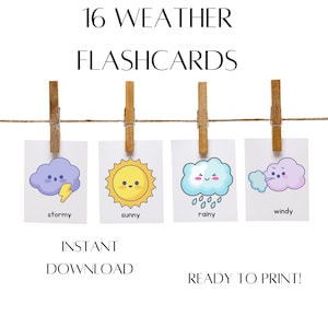 16 Tarjetas meteorológicas / tarjetas educativas / tiempo imprimible / tabla meteorológica para niños / actividades meteorológicas / clima para niños