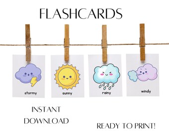 16 Weather flashcards | educational cards | weather printable | kid weather chart | weather activities | children weather