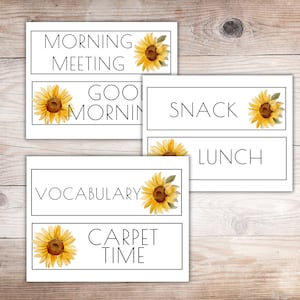 Klasschemakaarten | Zonnebloemklasse decor | Eenvoudige lesroosterkaart | Dagschemakaarten | Klasse Dagschemakaarten | bewerkbaar