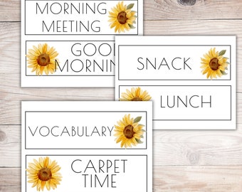 Classroom Schedule Cards | Sunflower class decor | Simple class schedule card | Daily schedule cards | Class Daily schedule cards | editable