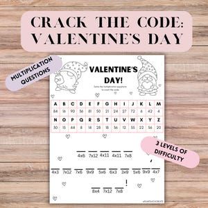 San Valentino: caccia al tesoro per decifrare il codice per chi finisce velocemente! Messaggi nascosti, divertimento in classe, campanelli, esercizi di moltiplicazione