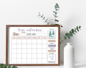Calendario de pared imprimible / Tablero matutino / días de la semana / calendario para niños pequeños / calendario de tiempo circular / calendario para niños / Editable