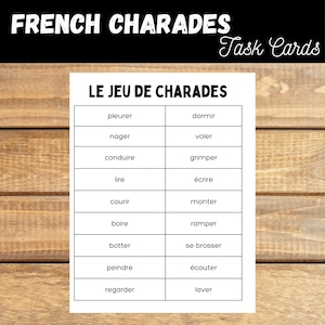 French Verbs Charade Cards | Family Game Night| French Class ...