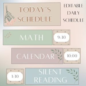 Classroom Schedule Cards | Boho class decor | Bulletin Board Posters | Daily schedule cards | Class Daily schedule cards | editable