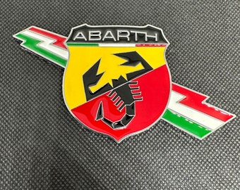Logo/adhesive/metal emblem for FIAT and 500 ABARTH//flash 11.5x5.8cm. Nine