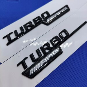 2 pegatinas Mercedes AMG turbo logo emblema negro brillante