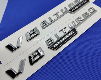 2 logo V8 Biturbo 4matic Mercedes Chrome 3D Lettering Emblem Sticker