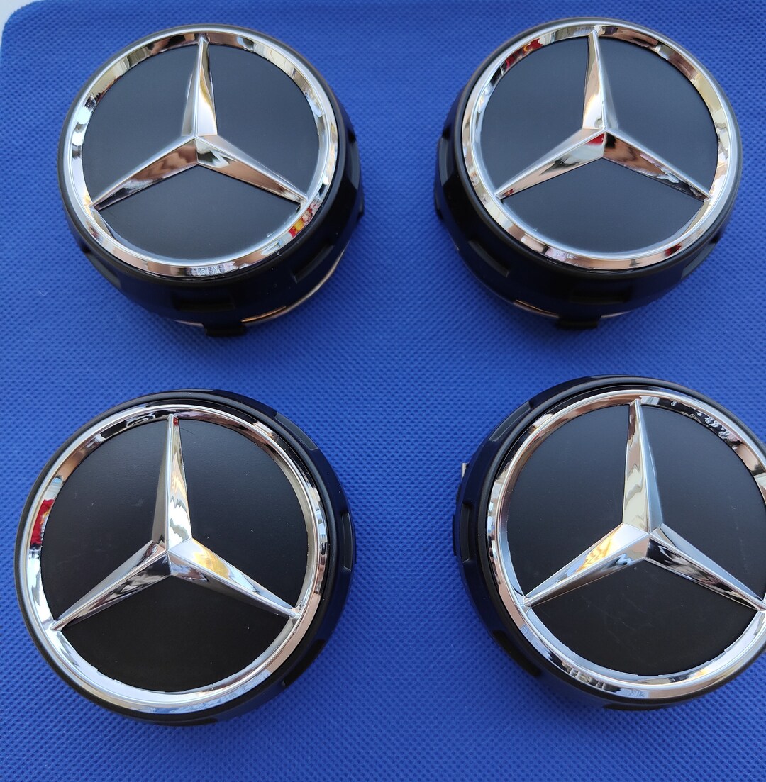 4x 75mm Full Black Mercedes Emblem Hub Wheel Center Caps – Rim Cover Badges