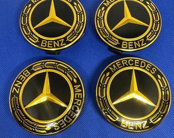 4 Logo Emblème Mercedes Jante Cache Moyeu Centre De Roue Insigne gold 75mm