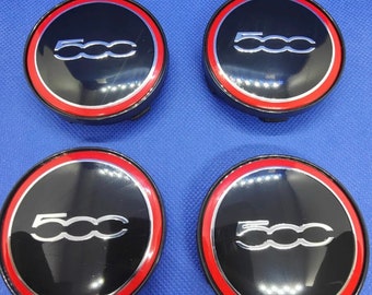 4 Hub Covers logo fiat 500 red Rim Wheel Center 60mm