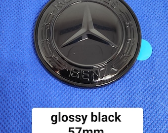 Glanzend zwart Mercedes motorkaplogo 57 mm Glanzend zwart stickerembleem