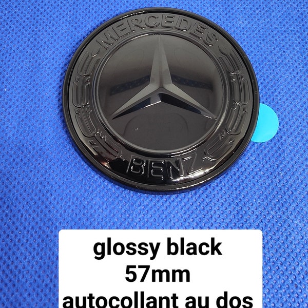 Logo Capot Mercedes Benz noir brillant 57mm Emblème autocollant glossy black