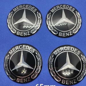 4 black wheel center hub cap stickers Mercedes 65mm