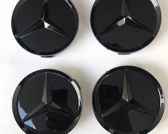 4 Logo Emblème Mercedes Jante Cache Moyeu Centre De Roue Insigne Noir brillant 75mm