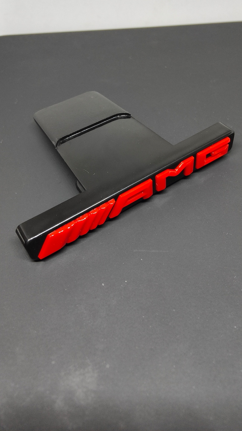 1 AMG Logo For Mercedes Grille Emblem Badge Gloss Black-Chrome-Gloss Red image 2