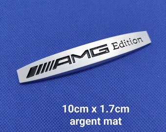 1 AMG Edition Mercedes logo in matt silver metal 3D 10cm x 1.7cm