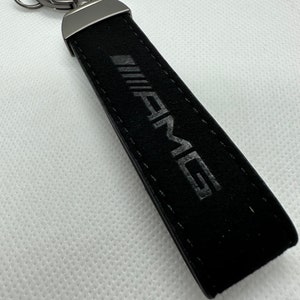 Porte clé AMG Mercedes logo en noir cuir Alcantara cadeau idéal