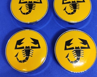 4 Hub Caps logo abarth yellow scorpion Rim Wheel Center 60mm yellow