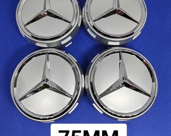 4 Logo Mercedes Emblem AMG Rim Hub Cover Wheel Center Badge shiny silver 75mm