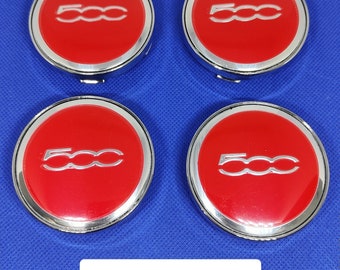4 Hub Covers logo fiat 500 red Rim Wheel Center 60mm