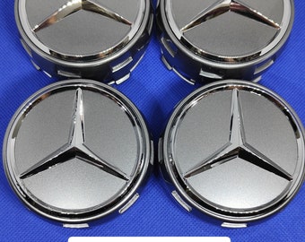 4 Logo Mercedes Emblem AMG Rim Hub Cover Wheel Center Badge Gray 75mm