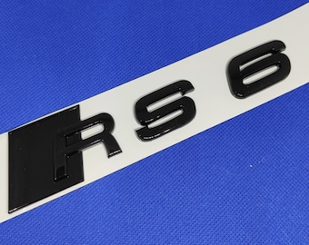 RS6 logo badge emblem glossy black rear tailgate sticker glossy black full black