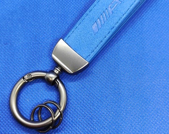 AMG Mercedes logo key ring in blue Alcantara leather ideal gift
